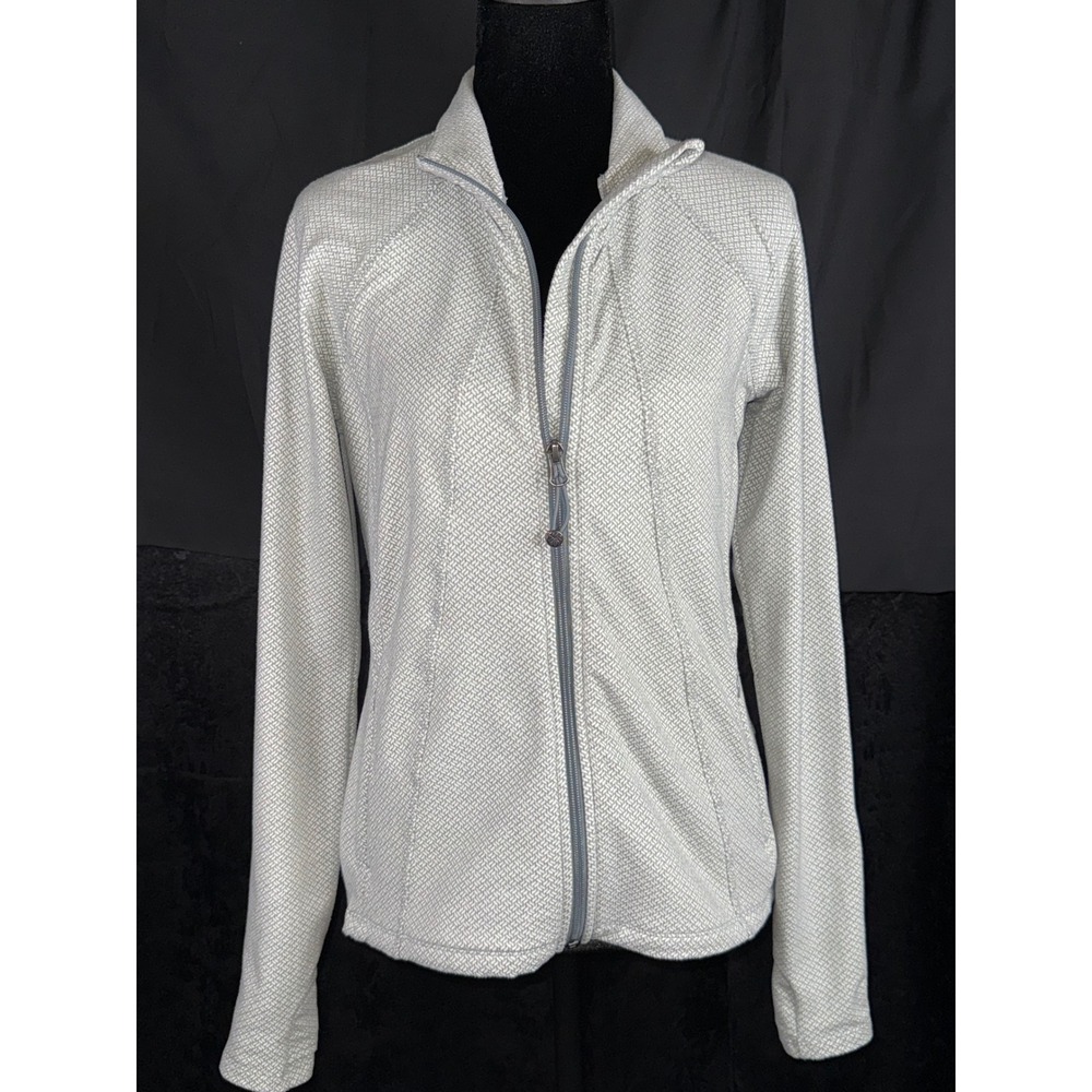 Athleta Womens Gray White Textured Full Zip Jacket Style 964371 Size Medium